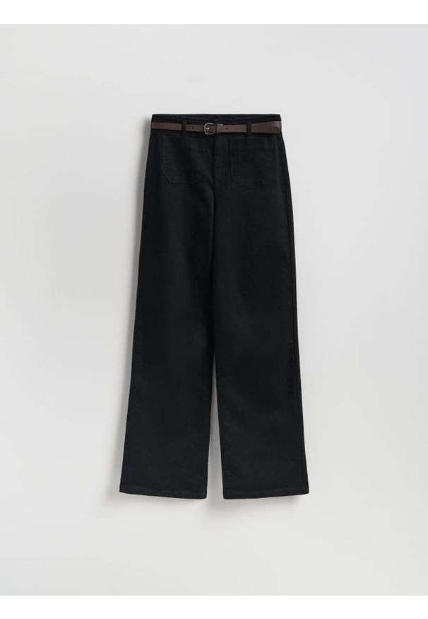 Reserved - Jeansy wide leg z paskiem - czarny. Kolor: czarny