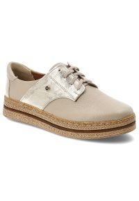 Półbuty damskie Armodo, cholewka ze skóry naturalnej gładkiej z metaliczną wstawką klasyczne sznurowanie zaokrąglony nosek gruba warstwowa podeszwa w. Okazja: na co dzień. Zapięcie: sznurówki. Kolor: złoty. Materiał: skóra. Szerokość cholewki: normalna. Wzór: gładki. Styl: klasyczny #1