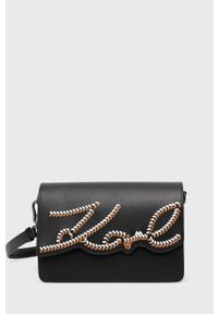 Karl Lagerfeld torebka skórzana kolor czarny. Kolor: czarny. Wzór: haft. Dodatki: z haftem. Materiał: skórzane. Rodzaj torebki: na ramię