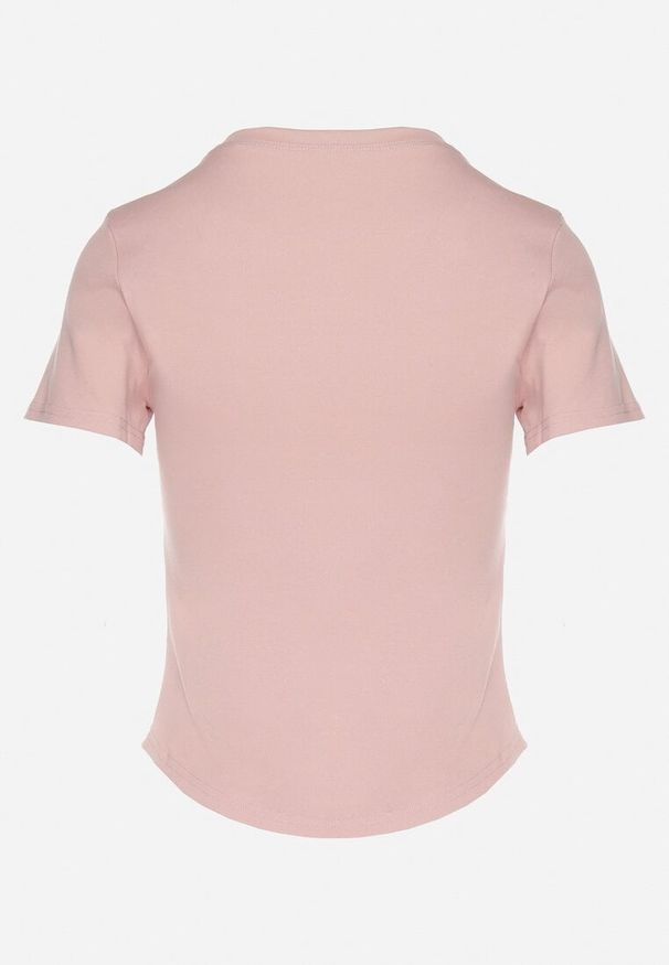 Born2be - Różowy T-shirt z Bawełny z Nadrukiem Czapki i Cyrkoniami Penilna. Okazja: na co dzień. Kolor: różowy. Materiał: bawełna. Wzór: nadruk. Styl: klasyczny, casual
