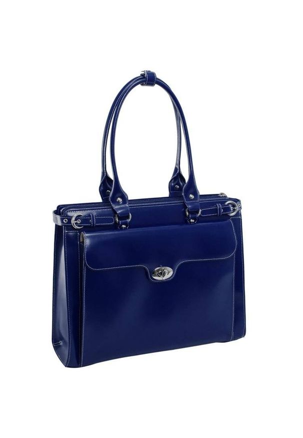 MCKLEIN - Skórzana torba damska na laptopa 15,4" granatowa Mcklein Winnetka 94837. Kolor: niebieski. Wzór: aplikacja. Sezon: lato. Materiał: skórzane. Styl: klasyczny. Rodzaj torebki: na ramię