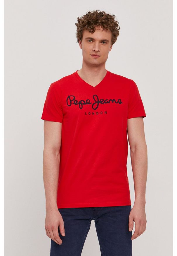 Pepe Jeans - T-shirt Original. Okazja: na co dzień. Kolor: czerwony. Wzór: nadruk. Styl: casual