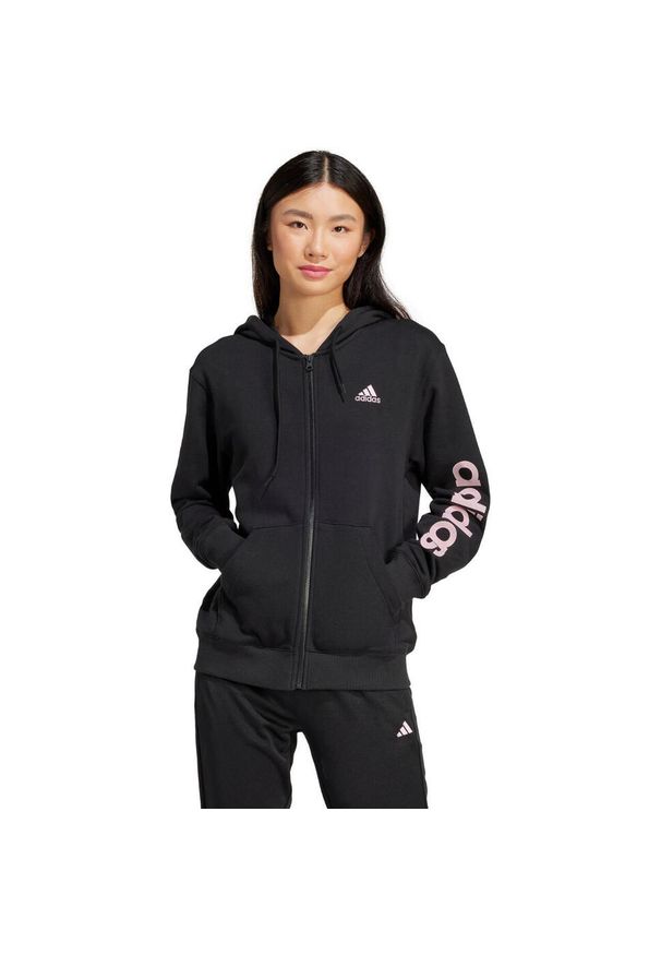 Adidas - Bluza damska adidas Essentials Linear Full-Zip French Terry Hoodie. Typ kołnierza: kaptur. Kolor: biały, wielokolorowy, czarny. Materiał: dresówka