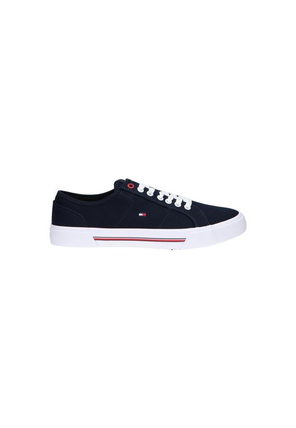 TOMMY HILFIGER - Męskie trampki sportowe Tommy Hilfiger CORE CORPORATE VULC CANVAS. Kolor: biały, niebieski, wielokolorowy. Sport: turystyka piesza