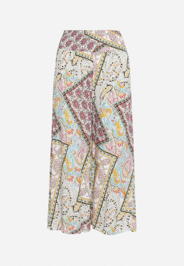 Born2be - Beżowe Spodnie z Wiskozy o Fasonie Szerokich Kulotów w Stylu Boho Kizina. Kolor: miętowy. Materiał: wiskoza. Sezon: lato, wiosna. Styl: boho