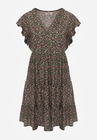 Renee - Czarna Sukienka Phaerica. Typ kołnierza: kołnierz z falbankami. Kolor: czarny. Wzór: nadruk, kolorowy, kwiaty. Styl: klasyczny. Długość: mini #7