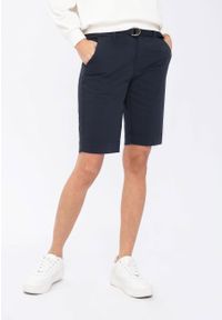 Volcano - Materiałowe szorty z paskiem P-MIYA. Kolekcja: plus size. Materiał: materiał. Długość: krótkie. Wzór: gładki. Styl: klasyczny #1