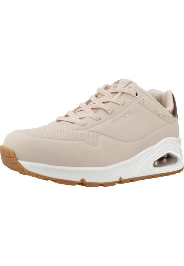 skechers - Buty do chodzenia damskie Skechers Uno Shimmer Away. Kolor: beżowy. Materiał: skóra ekologiczna, materiał, syntetyk. Szerokość cholewki: normalna. Sport: turystyka piesza