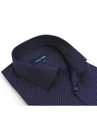 Mmer / Villaro - Koszule męskie - Granatowa koszula w kropki A084. Kolor: niebieski. Materiał: tkanina, bawełna, elastan. Długość: długie. Wzór: kropki. Styl: klasyczny #1