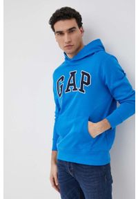 GAP bluza bawełniana męska z kapturem z aplikacją. Typ kołnierza: kaptur. Kolor: niebieski. Materiał: bawełna. Wzór: aplikacja #4