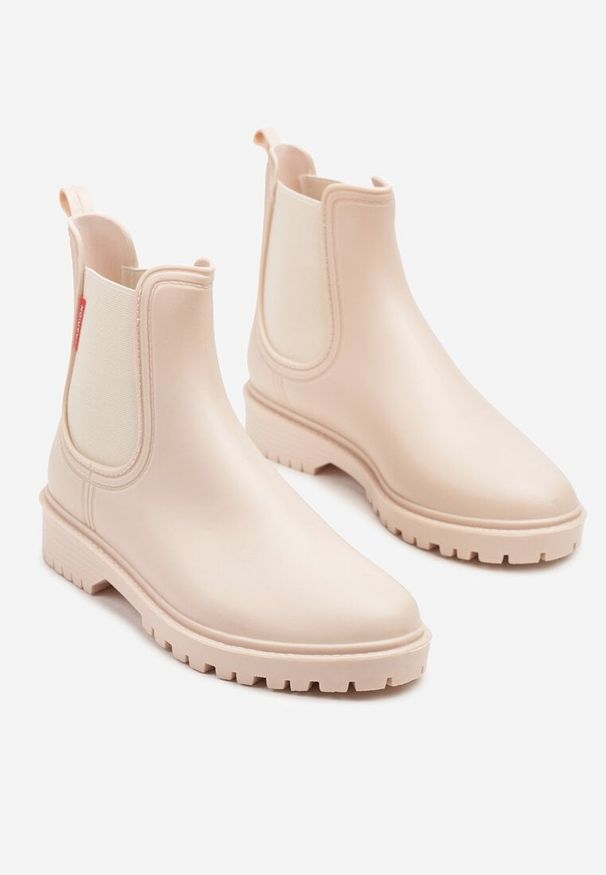 Renee - Beżowe Kalosze z Elastyczną Wstawką Erlexia. Okazja: na co dzień. Kolor: beżowy. Materiał: jeans. Obcas: na płaskiej podeszwie. Styl: casual