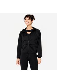 DOMYOS - Bluza na zamek damska Domyos fitness. Kolor: czarny. Materiał: materiał, poliester. Sport: fitness