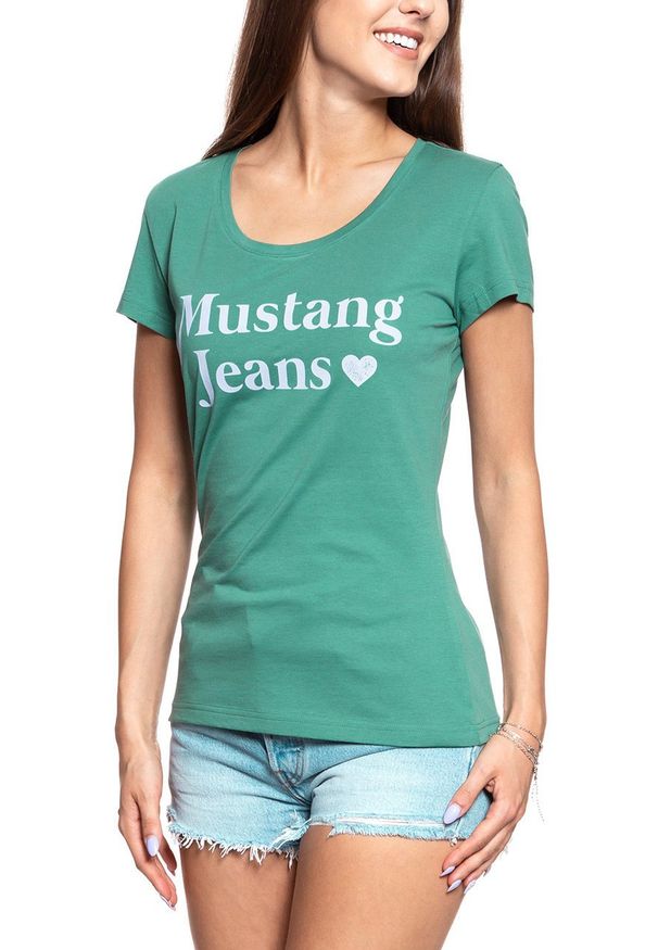 Mustang - MUSTANG T SHIRT DAMSKI Alexia C Print Deep Sea 1009391 6318. Wzór: nadruk
