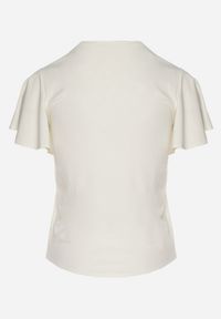 Born2be - Beżowa Bluzka z Szerokimi Rękawami Sunevia. Okazja: na co dzień. Typ kołnierza: dekolt w kształcie V. Kolor: beżowy. Materiał: jeans. Styl: elegancki, casual #5