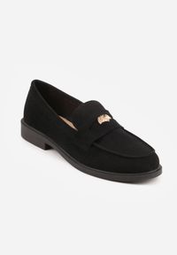 Born2be - Czarne Mokasyny VICES z Wkładką ze Skóry Naturalnej i Metaliczną Aplikacją Nanora. Nosek buta: okrągły. Kolor: czarny. Materiał: skóra. Wzór: aplikacja. Obcas: na obcasie. Styl: klasyczny. Wysokość obcasa: niski #3