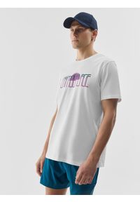 4f - 4F T-shirt z nadrukiem męski - biały S. Okazja: na co dzień. Kolor: biały. Materiał: bawełna, jersey, dzianina. Wzór: nadruk. Styl: sportowy, casual, klasyczny