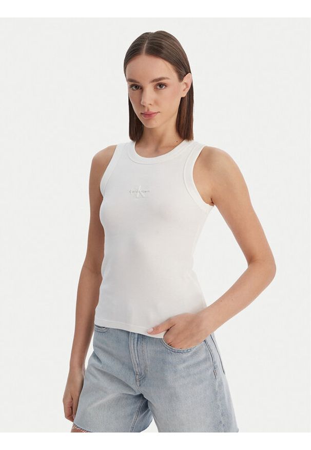 Calvin Klein Jeans Top LV047E200G Biały Slim Fit. Kolor: biały. Materiał: bawełna