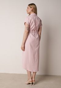 Born2be - Różowa Sukienka Koszulowa z Bawełną Wiskozą i Ozdobnymi Guzikami Parranes. Okazja: na co dzień. Kolor: różowy. Materiał: wiskoza, bawełna. Typ sukienki: koszulowe. Styl: casual, klasyczny, elegancki #2