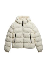 Damska kurtka z kapturem Superdry. Typ kołnierza: kaptur. Kolor: biały. Materiał: puch. Styl: sportowy #1