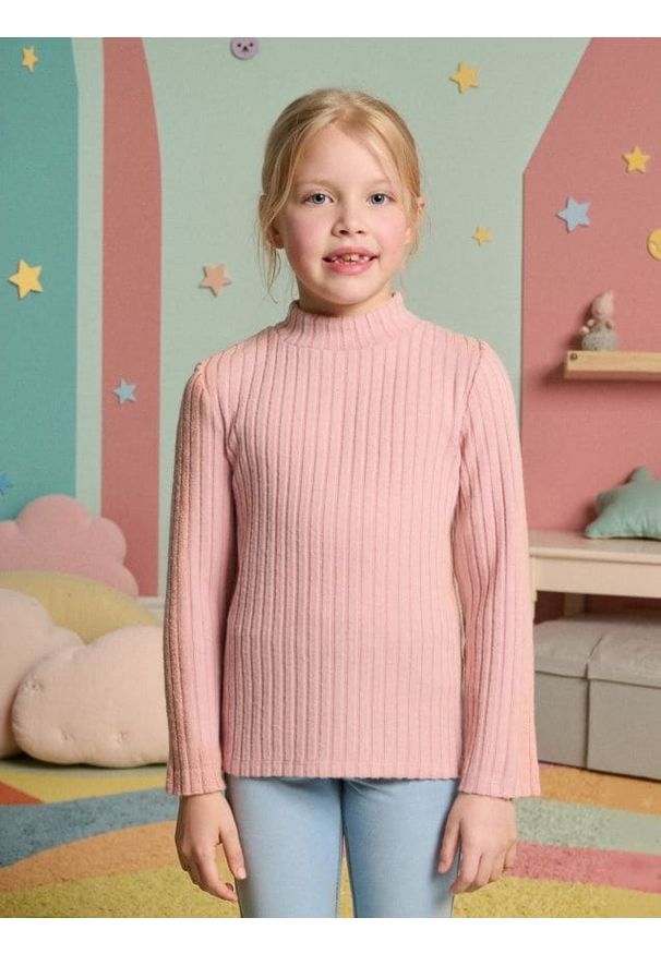 Sinsay - Sweter w prążki - różowy. Kolor: różowy. Wzór: prążki