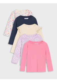 Sinsay - Bawełniana koszulka z długimi rękawami 5 pack - kremowy. Kolor: kremowy. Materiał: bawełna. Długość rękawa: długi rękaw. Długość: długie #1