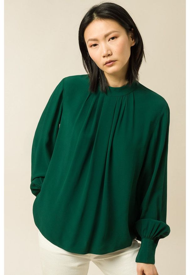 IVY & OAK - Ivy & Oak Bluzka damska kolor zielony gładka. Kolor: turkusowy. Materiał: tkanina. Długość rękawa: długi rękaw. Długość: długie. Wzór: gładki