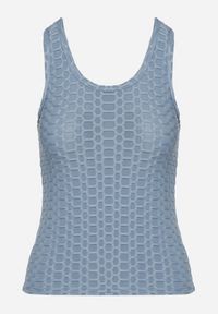 Born2be - Granatowy Top z Drobnymi Tłoczeniami na Ramiączkach Zemrine. Okazja: na co dzień. Kolor: niebieski. Materiał: jeans. Długość rękawa: na ramiączkach. Styl: casual #5