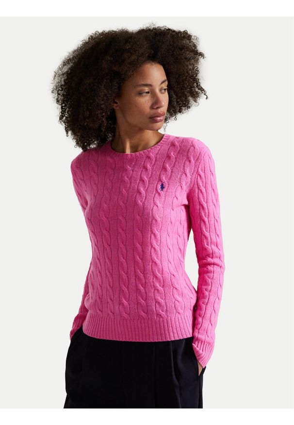 Polo Ralph Lauren Sweter 211971865008 Różowy Slim Fit. Typ kołnierza: polo. Kolor: różowy. Materiał: wełna