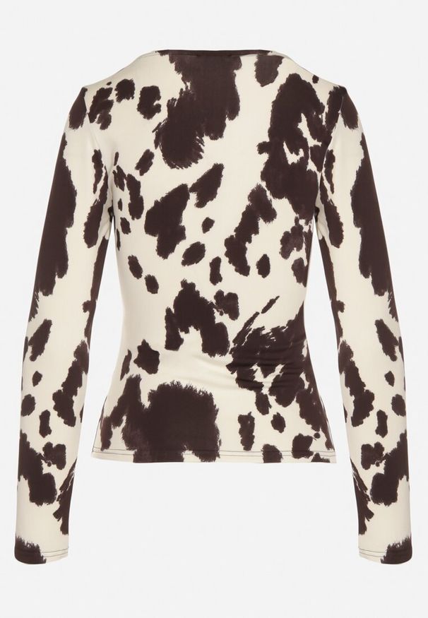 Born2be - Brązowa Bluzka z Wiskozą w Łaciaty Wzór z Kwadratowym Dekoltem Retenda. Typ kołnierza: dekolt kwadratowy. Kolor: brązowy. Materiał: wiskoza