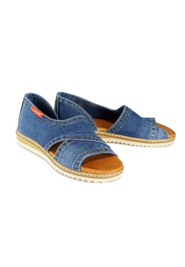 Lanqier - LANQIER 44C0256 jeans, sandały damskie. Kolor: niebieski. Materiał: jeans