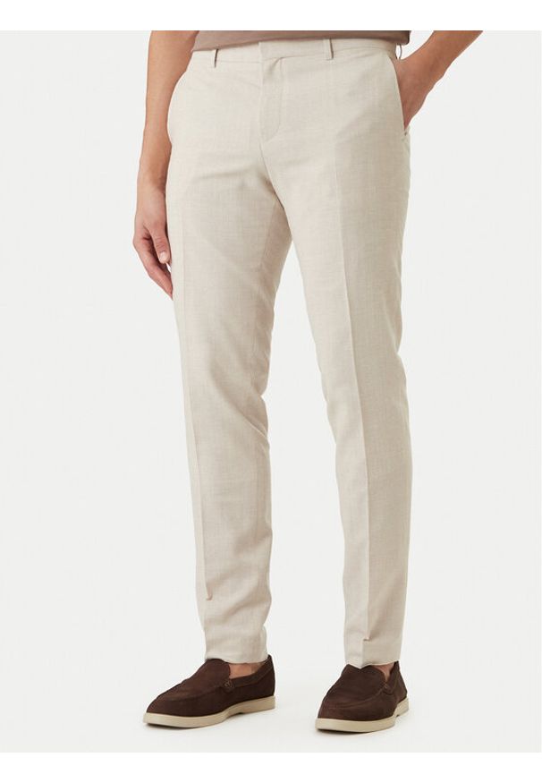 BOSS Spodnie materiałowe H-Genius-253 50561874 Beżowy Slim Fit. Kolor: beżowy. Materiał: wiskoza