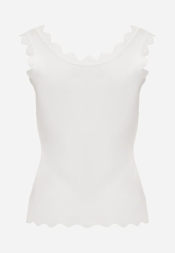 Born2be - Biały Top z Wiskozy z Pofalowanymi Krawędziami Zoenite. Kolor: biały. Materiał: wiskoza. Długość rękawa: na ramiączkach