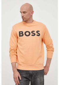 BOSS Orange - Boss Orange bluza bawełniana męska kolor pomarańczowy z nadrukiem. Kolor: pomarańczowy. Materiał: bawełna. Wzór: nadruk #1