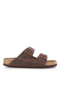 Klapki unisex Birkenstock Arizona. Zapięcie: bez zapięcia. Kolor: brązowy. Materiał: materiał, skóra, syntetyk. Szerokość cholewki: normalna. Sport: turystyka piesza