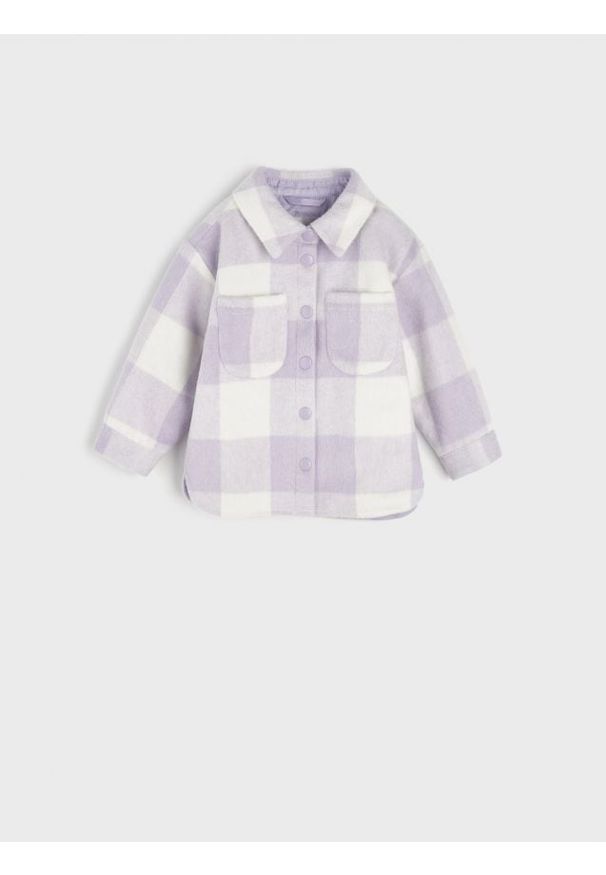 Sinsay - Kurtka koszulowa w kratę - kremowy. Kolor: kremowy. Materiał: tkanina, włókno, wiskoza