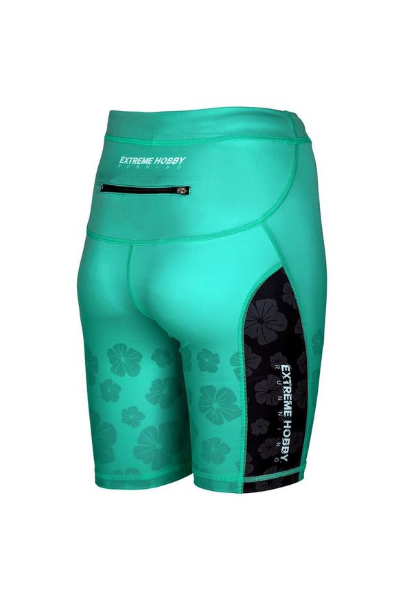 Legginsy krótkie do biegania damskie EXTREME HOBBY 1/3 FLOWERS. Kolor: zielony. Materiał: poliester, elastan. Długość: krótkie. Sport: kolarstwo