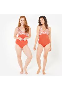 Decathlon - Strój jednoczęściowy do aquafitness damski Nabaiji 100 Rosy. Kolor: czerwony, wielokolorowy, pomarańczowy. Materiał: materiał #2