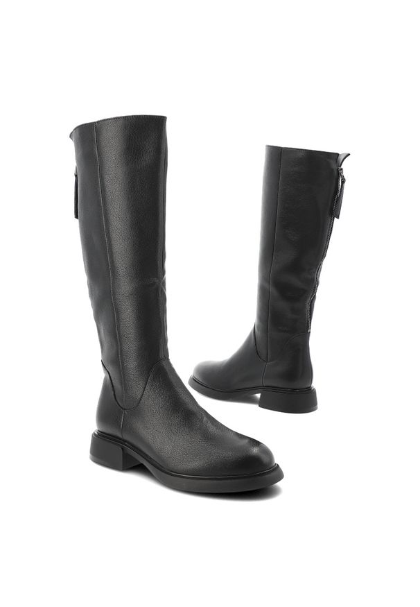 S.Barski - Kozaki damskie S. Barski, z wysoką skórzaną cholewką zapinane na zamek, czarne, JC52-837. Okazja: na co dzień. Zapięcie: zamek. Kolor: czarny. Materiał: skóra. Szerokość cholewki: normalna. Styl: casual, klasyczny, elegancki