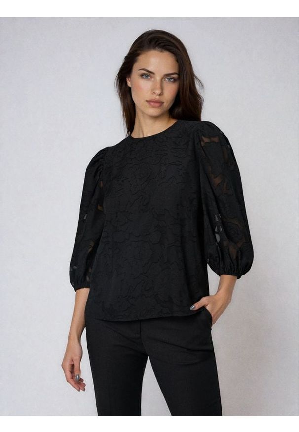 Sinsay - Elegancka bluzka z bufkami - czarny. Kolor: czarny. Styl: elegancki