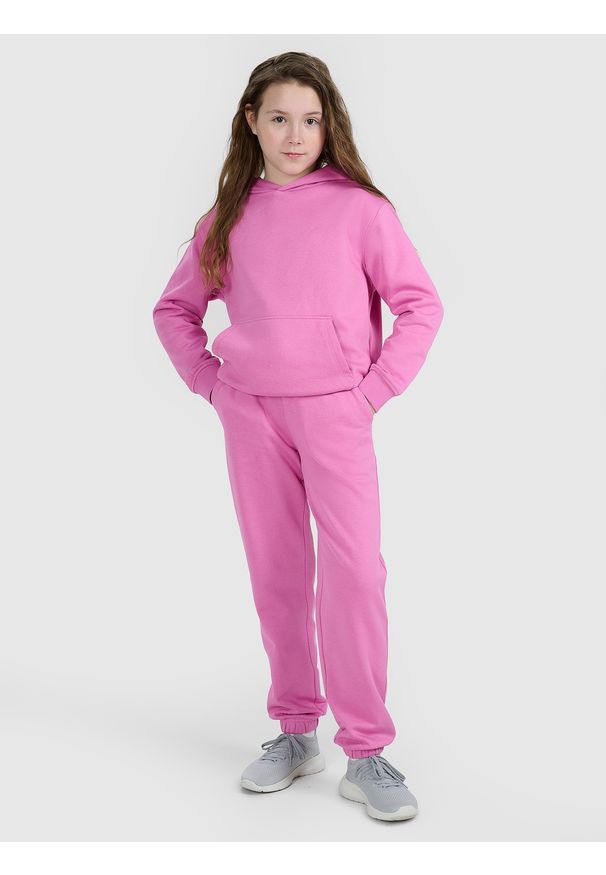 4f - 4F Spodnie dresowe joggery dziewczęce - różowe 140 (9-10 lat). Okazja: na uczelnię, na co dzień, na spacer. Kolor: różowy. Materiał: dresówka. Sezon: lato. Styl: casual