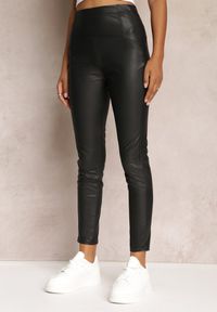 Renee - Czarne Legginsy High Waist z Ekoskóry Wasica. Stan: podwyższony. Kolor: czarny. Materiał: skóra. Długość: długie. Wzór: gładki