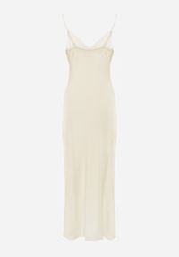 Renee - Żółta Wieczorowa Sukienka z Dużą Zawartością Tencelu z Żabotem z Falbanek Ampile. Okazja: na randkę. Typ kołnierza: z żabotem. Kolor: żółty. Długość rękawa: na ramiączkach. Styl: wizytowy #7