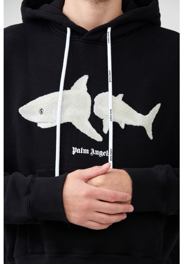PALM ANGELS Czarna bluza z kapturem White Shark Hoody. Typ kołnierza: kaptur. Kolor: czarny