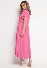 Born2be - Różowa Sukienka z Krótkim Rękawem i Gumką w Pasie Oilleria. Kolor: różowy. Długość rękawa: krótki rękaw #2