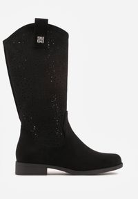 Born2be - Czarne Botki Typu Kowbojki Ażurowe Ozdobione Metaliczną Aplikacją Iomosa. Okazja: na co dzień, do pracy. Kolor: czarny. Materiał: prążkowany, skóra. Wzór: ażurowy, aplikacja. Styl: casual, elegancki #5