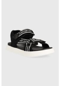 Calvin Klein Jeans sandały dziecięce kolor czarny. Zapięcie: rzepy. Kolor: czarny. Materiał: poliester #5