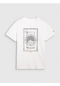 4f - 4F T-shirt regular z nadrukiem męski - biały M. Okazja: na co dzień. Kolor: biały. Materiał: bawełna, jersey, materiał. Długość rękawa: krótki rękaw. Długość: krótkie. Wzór: nadruk. Styl: sportowy, klasyczny, casual