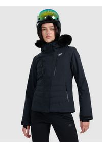 4f - 4F Kurtka narciarska membrana 10000 damska - czarna XL. Kolor: czarny. Materiał: skóra, poliester, materiał, futro. Wzór: gładki. Sezon: zima #1