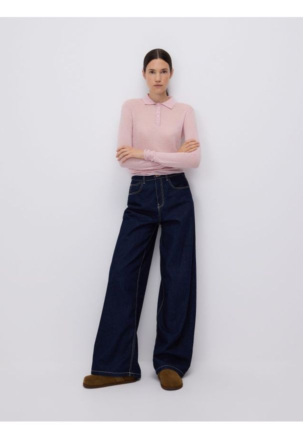 Reserved - Wełniana bluzka - pastelowy róż. Kolor: różowy. Materiał: wełna. Wzór: gładki