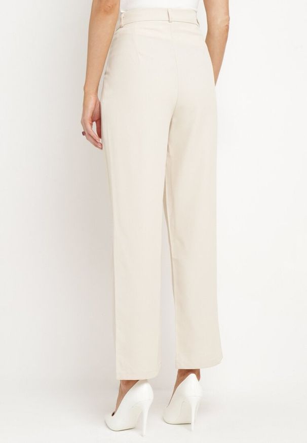 Born2be - Ciemnobeżowe Szerokie Klasyczne Spodnie Cygaretki Ulea. Okazja: na spotkanie biznesowe. Kolor: beżowy. Styl: klasyczny